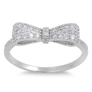 Sterling Silver CZ Ribbon Ring – Size 7.5
